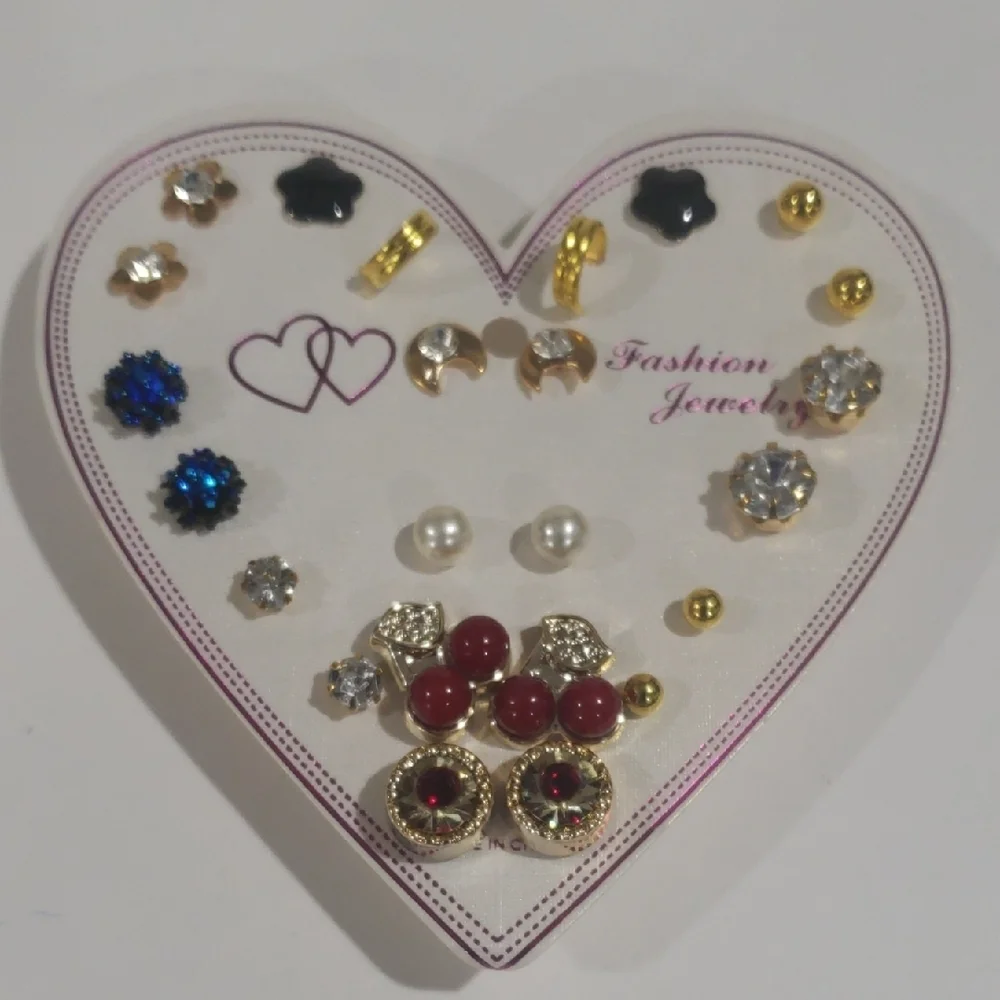 Elegant Set of 12 Different Shape Colorful Stud Earrings Women's Fashion Jewelry